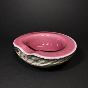 Vintage MCM Alfredo Barbini Murano Pink Gold Bullicante Art Glass Bowl